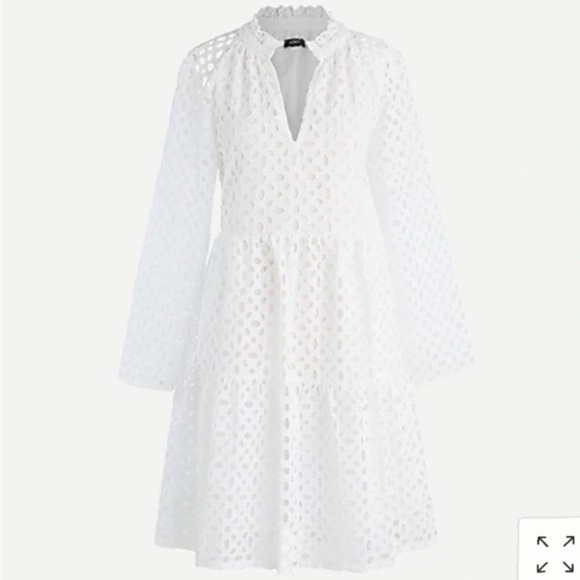 J. Crew White Eyelet Tiered Long sleeve Dress- Size Medium - Picture 4 of 10
